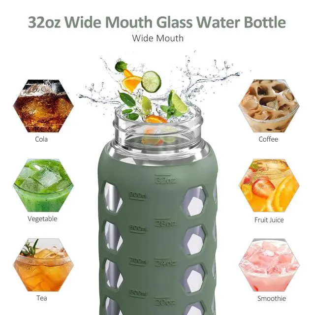 Alt view image 5 of 7 - Glass Water Bottle, 32oz, Olive