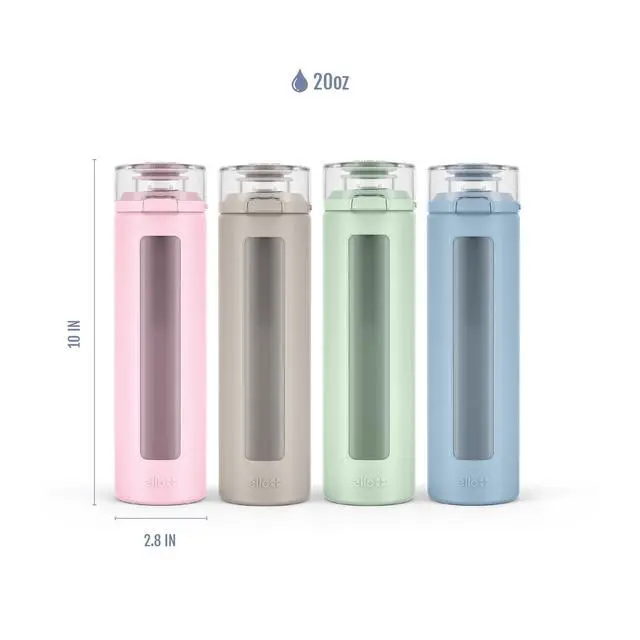 Alt view image 7 of 7 - Glass Water Bottle with Flip Lid and Sleeve, Tech Blue