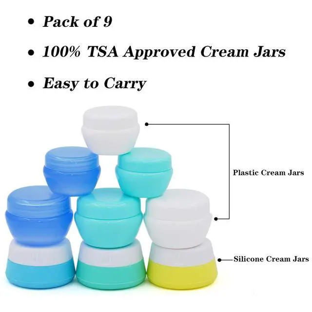 Alt view image 2 of 6 - Travel Containers Sets Silicone & PP Cream Jars for Toiletries Empty Lotion Leak-proof & TSA Approved Bottles Accessories with Hard Sealed Lids for Cosmetic Makeup Face Cream (9 Jars)