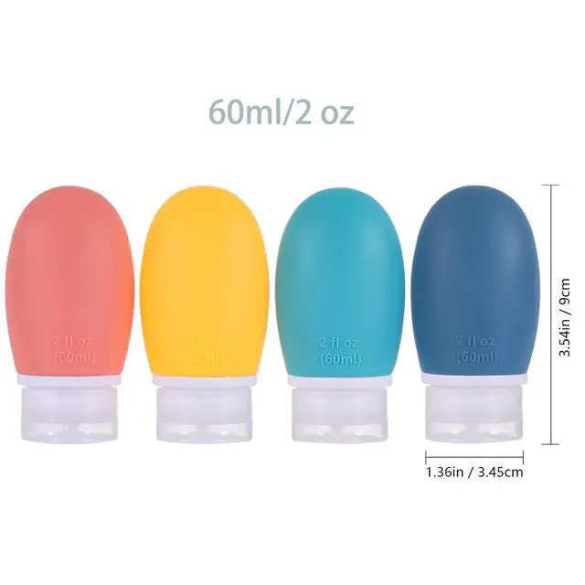 Alt view image 7 of 7 - Leak Proof Silicone Travel Bottles,4 Pack 2oz Liquid Squeezable Refillable Portable Travel Accessories/Cosmetic Containers,BPA Free,Travel Size Bottles for Toiletries Shampoo Conditioner Lotion
