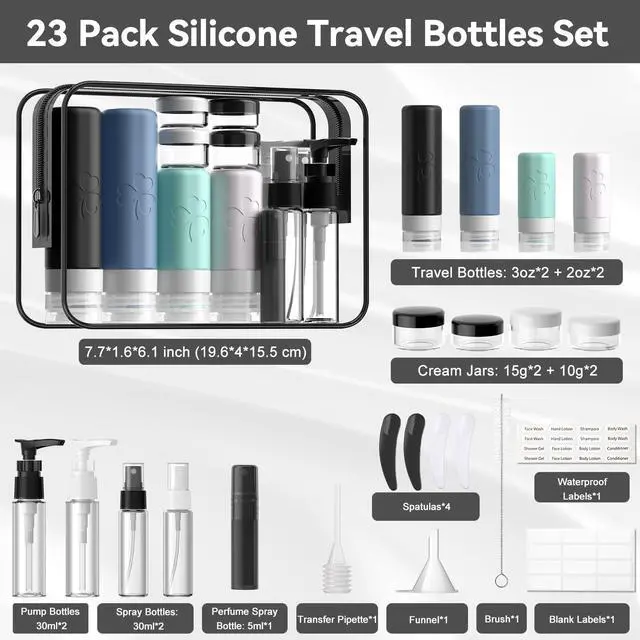 Alt view image 2 of 7 - Travel Bottles for Toiletries, TSA Approved Silicone Travel Size Toiletries with Toiletry Bag, BPA Free Leak Proof Refillable Travel Essentials for Liquids Shampoo Conditioner Lotion