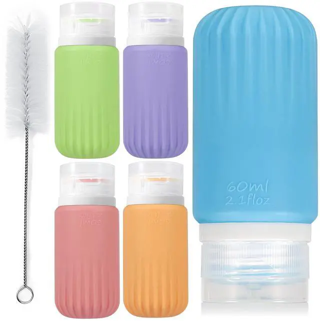 Main image of Condiment Squeeze Bottles for Sauce, Silicone 2 OZ Salad Dressing Container To Go, Leakproof Sauce Containers for Lunch Box, Travel Size BPA-Free Dressing Bottle (with cleaning brush)