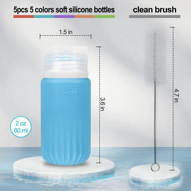 Alt view image 3 of 7 - Condiment Squeeze Bottles for Sauce, Silicone 2 OZ Salad Dressing Container To Go, Leakproof Sauce Containers for Lunch Box, Travel Size BPA-Free Dressing Bottle (with cleaning brush)