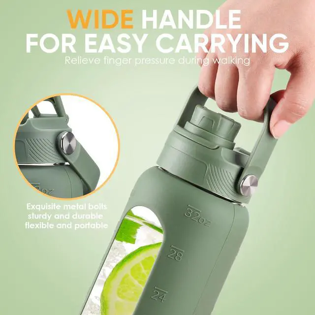 Alt view image 3 of 7 - Borosilicate Glass Water Bottle, Leak-Proof, BPA Free