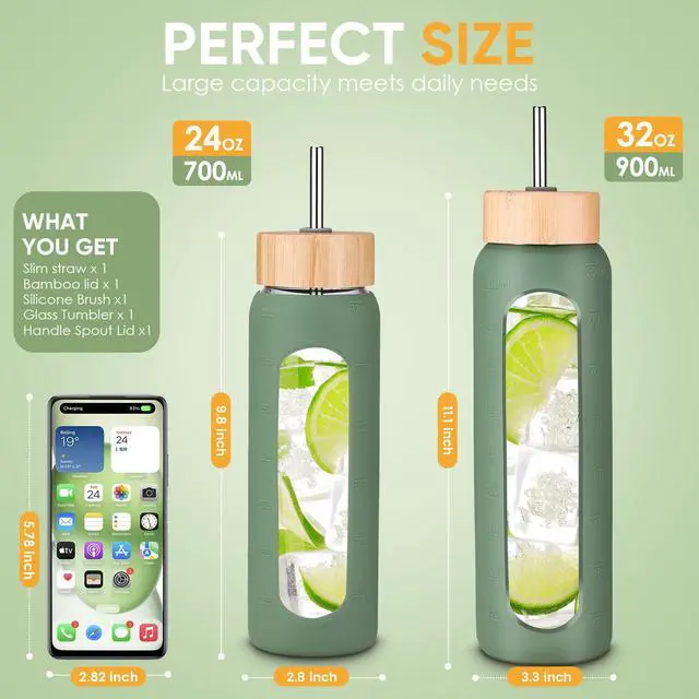 Alt view image 5 of 7 - Borosilicate Glass Water Bottle, Leak-Proof, BPA Free