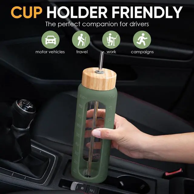 Alt view image 6 of 7 - Borosilicate Glass Water Bottle, Leak-Proof, BPA Free