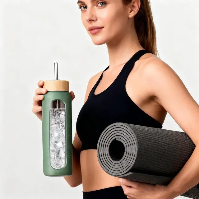 Alt view image 7 of 7 - Borosilicate Glass Water Bottle, Leak-Proof, BPA Free