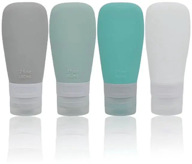 Main image of Silicone Travel Bottles, Leak Proof Squeezable Refillable Travel Accessories Toiletries Containers Travel Size Cosmetic Tube for Shampoo Lotion Soap Liquids (2oz Grey/blue/white/green)