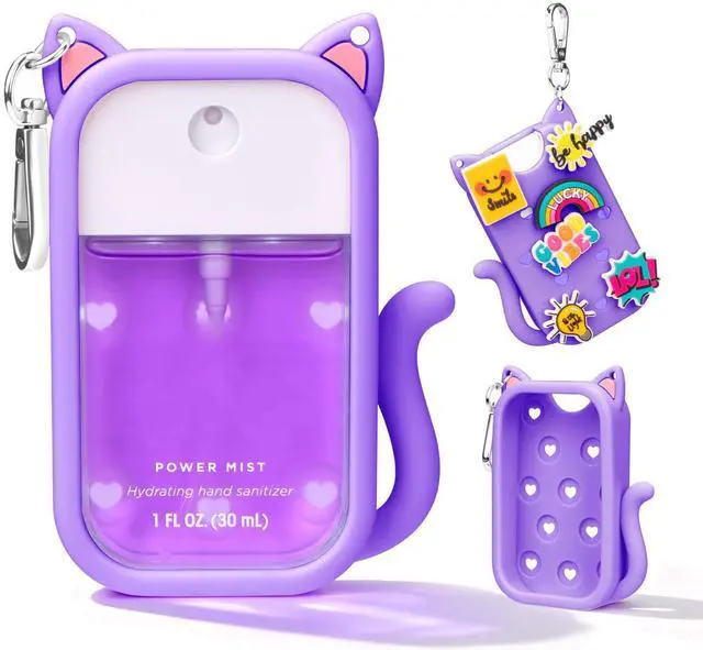 Main image of Cat Silicone Case for Touchland Hand Sanitizer Spray with Keychain, Compatible with Power Mist & Glow Mist 1 FL Oz/30ML for Touchland Case, with Charms Accessory Cute Travel Cover Sleeve Purple