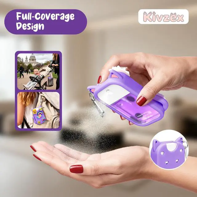Alt view image 5 of 6 - Cat Silicone Case for Touchland Hand Sanitizer Spray with Keychain, Compatible with Power Mist & Glow Mist 1 FL Oz/30ML for Touchland Case, with Charms Accessory Cute Travel Cover Sleeve Purple