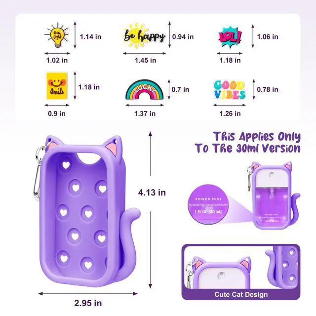 Alt view image 3 of 6 - Cat Silicone Case for Touchland Hand Sanitizer Spray with Keychain, Compatible with Power Mist & Glow Mist 1 FL Oz/30ML for Touchland Case, with Charms Accessory Cute Travel Cover Sleeve Purple