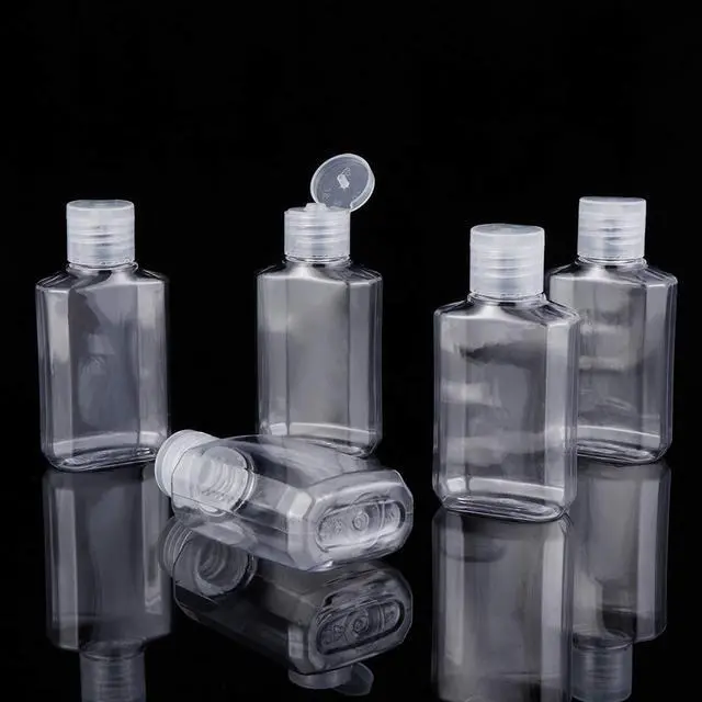 Alt view image 6 of 6 - Travel Plastic Clear Bottles with Silicone Sleeve 6 Pack, Pocket Hand Sanitizer Bottle Refillable Bottle with Keychain Holder, 2oz/60ml Leakproof Empty Squeeze Container Flip Cap, Random Color