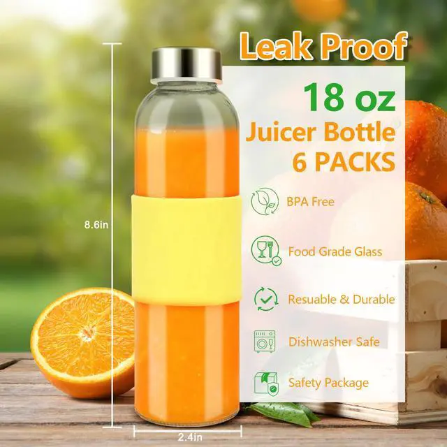 Alt view image 2 of 7 - Glass Juice Bottles with Stainless Steel Lids Leak Proof 6 Pack