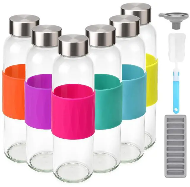 Main image of Glass Juice Bottles with Stainless Steel Lids Leak Proof 6 Pack