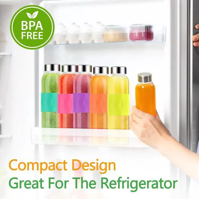 Alt view image 3 of 7 - Glass Juice Bottles with Stainless Steel Lids Leak Proof 6 Pack