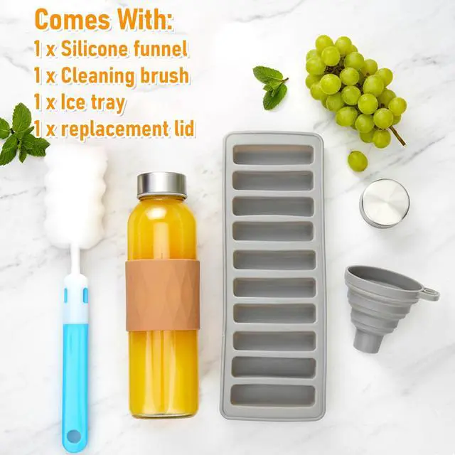 Alt view image 6 of 7 - Glass Juice Bottles with Stainless Steel Lids Leak Proof 6 Pack
