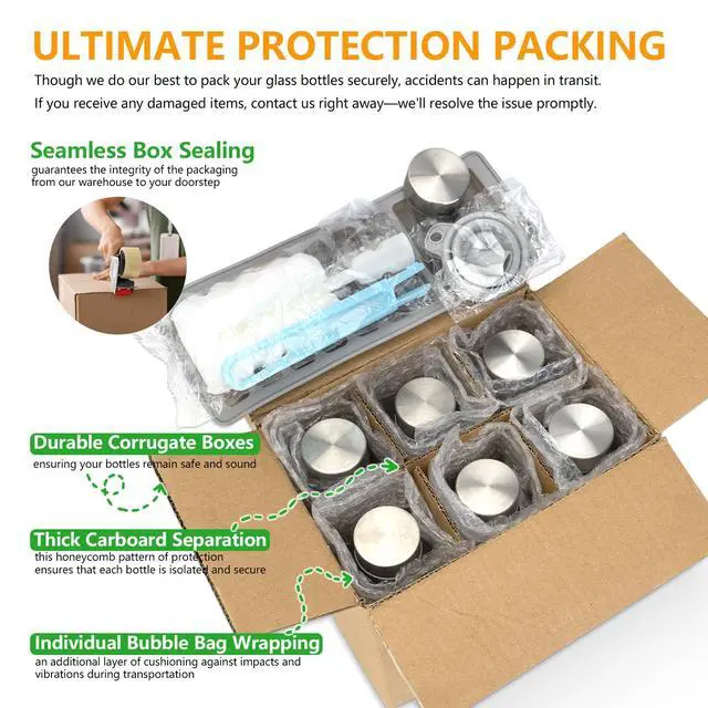 Alt view image 5 of 7 - Glass Juice Bottles with Stainless Steel Lids Leak Proof 6 Pack
