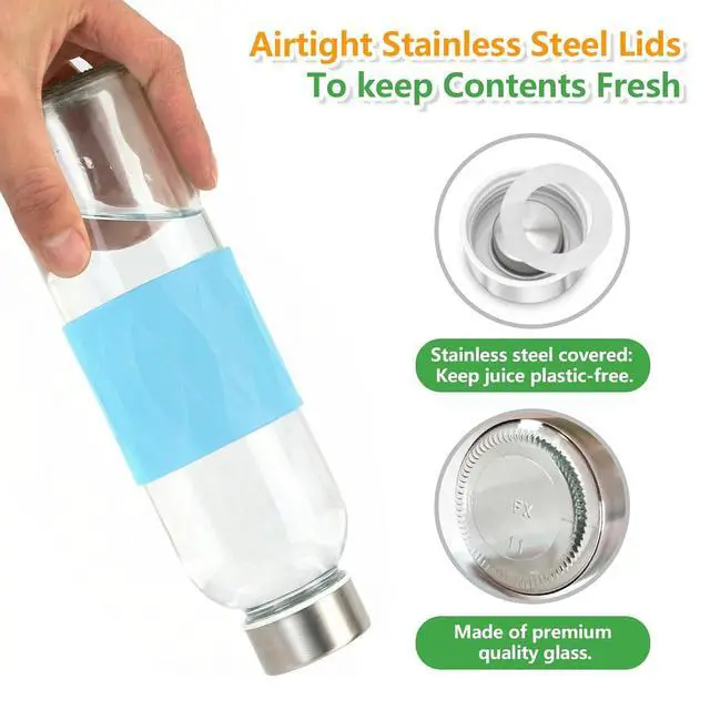 Alt view image 4 of 7 - Glass Juice Bottles with Stainless Steel Lids Leak Proof 6 Pack