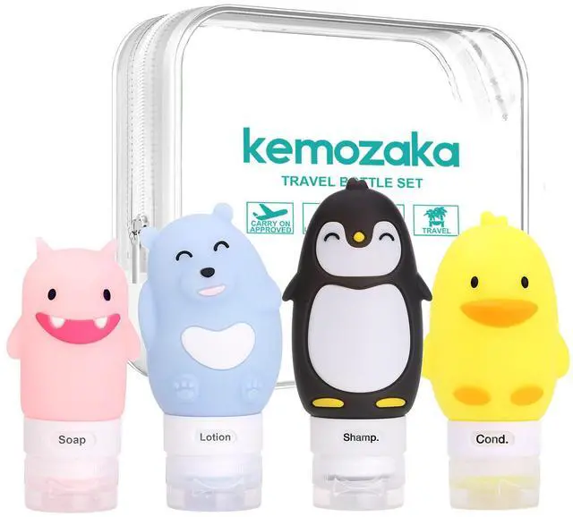 Main image of Cute Cartoon Travel Size Silicone Bottle Set for Toiletries, 4Pack