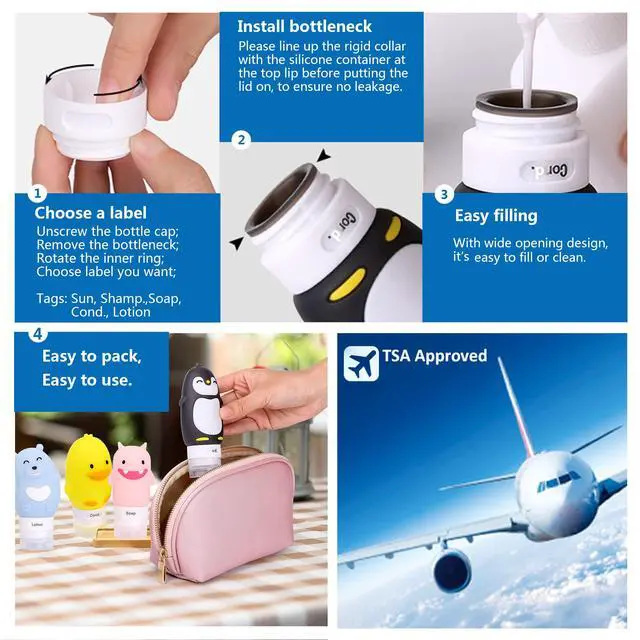 Alt view image 5 of 7 - Cute Cartoon Travel Size Silicone Bottle Set for Toiletries, 4Pack