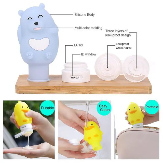 Alt view image 7 of 7 - Cute Cartoon Travel Size Silicone Bottle Set for Toiletries, 4Pack