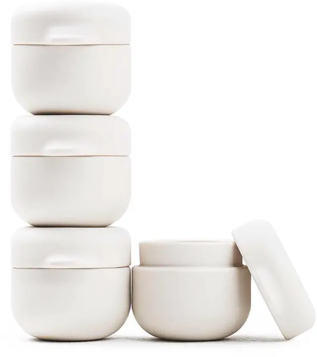 Main image of Silicone Travel Containers, 4-Pack 1oz (30ml), Refillable Cream Jars, Leak-Resistant & TSA-Approved, BPA-Free, Wide Opening Design, Sand Beige