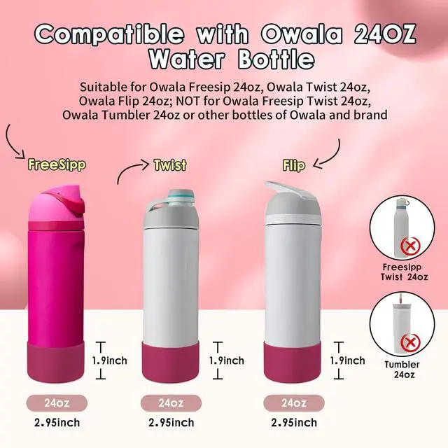 Alt view image 2 of 7 - Silicone Water Bottle Boot, Compatible with Owala 24oz 32oz 40oz, Protective Anti-Scratch & Anti-Dent No Noise Sleeve Cover for FreeSip/Twist/Flip Water Bottles (Read My Lips, 24oz)