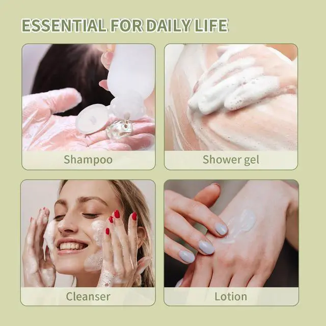 Alt view image 3 of 6 - Empty Shampoo Bottles 6.7oz, Clear Flip Cap Refillable Plastic, 4 Pack Set