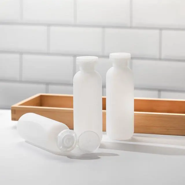 Alt view image 6 of 6 - Empty Shampoo Bottles 6.7oz, Clear Flip Cap Refillable Plastic, 4 Pack Set