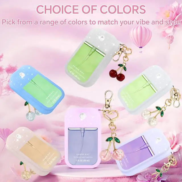 Alt view image 5 of 7 - Hand Sanitizer Spray Case Compatible with Touchland Power Mist 1 oz(30 ml) - with Cherry keychain Silicone Protective Cover Accessories for Touchland (Glittery purple)