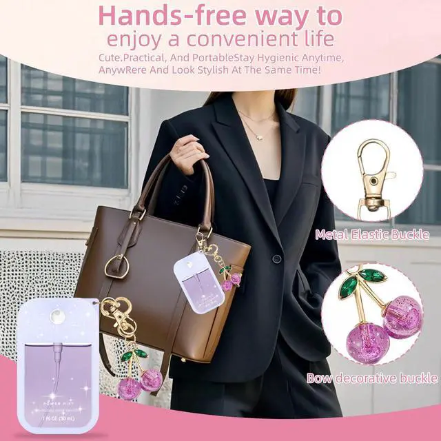Alt view image 7 of 7 - Hand Sanitizer Spray Case Compatible with Touchland Power Mist 1 oz(30 ml) - with Cherry keychain Silicone Protective Cover Accessories for Touchland (Glittery purple)