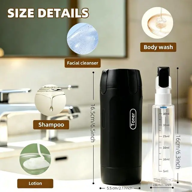 Alt view image 2 of 7 - Travel Dispenser Bottle,4 Pack 30ML Travel Bottles for Toiletries, Leak Proof Travel Size Containers (Black)