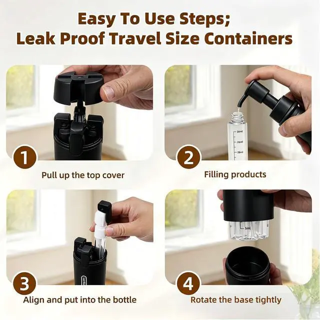 Alt view image 5 of 7 - Travel Dispenser Bottle,4 Pack 30ML Travel Bottles for Toiletries, Leak Proof Travel Size Containers (Black)