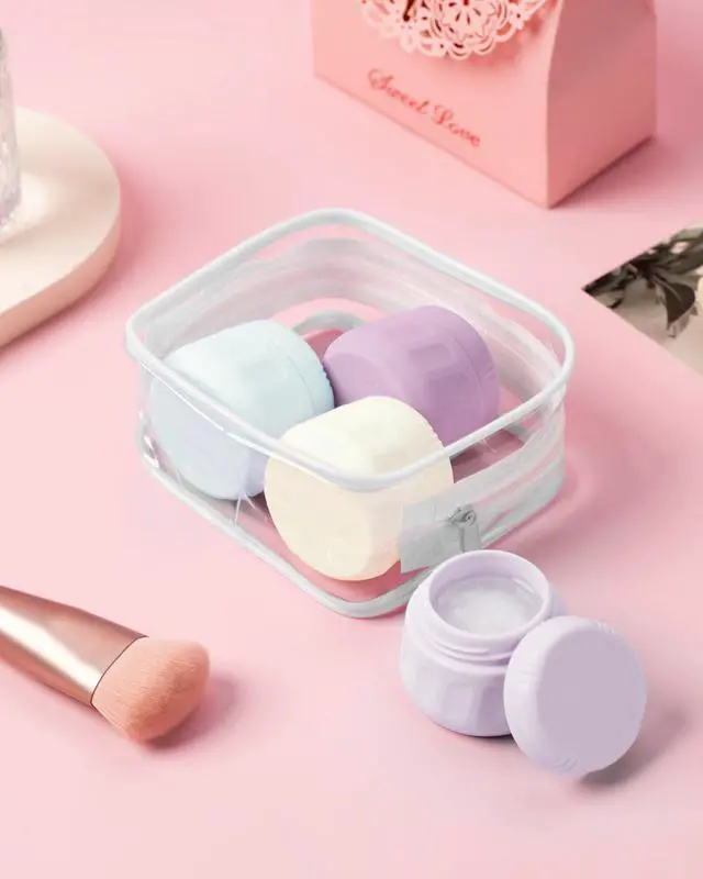 Alt view image 5 of 7 - Travel Containers for Toiletries, TSA Approved Travel Size Toiletries 4 Pack, Refillable Containers, With Clear Bag, Leak Proof Silicone Jars, Essentials Creams Jars Carrying Small Items