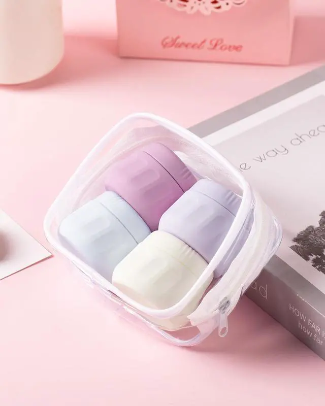 Alt view image 6 of 7 - Travel Containers for Toiletries, TSA Approved Travel Size Toiletries 4 Pack, Refillable Containers, With Clear Bag, Leak Proof Silicone Jars, Essentials Creams Jars Carrying Small Items