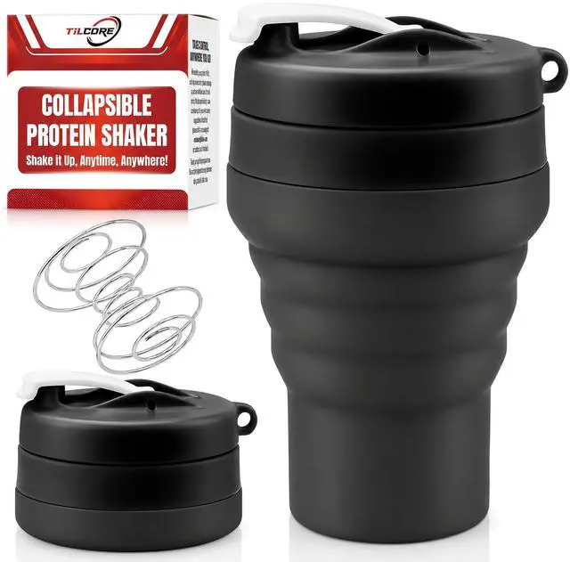 Main image of Collapsible Protein Shaker Bottle: 20 Oz Travel-Friendly Shaker Cups, Black