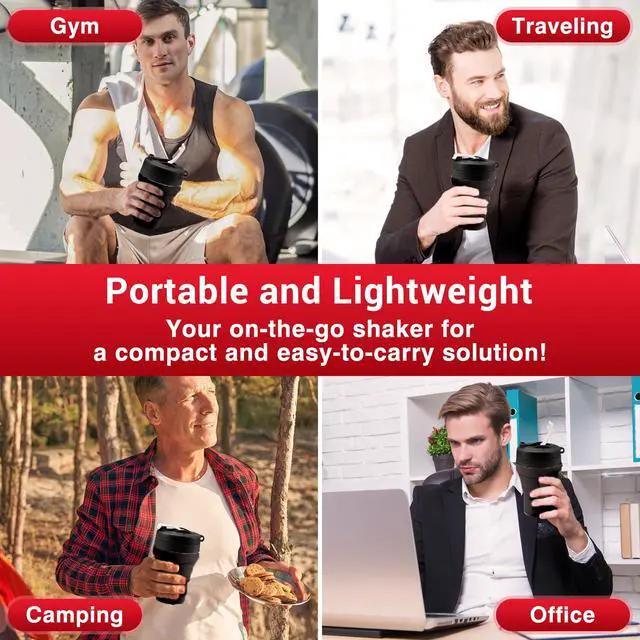 Alt view image 6 of 7 - Collapsible Protein Shaker Bottle: 20 Oz Travel-Friendly Shaker Cups, Black