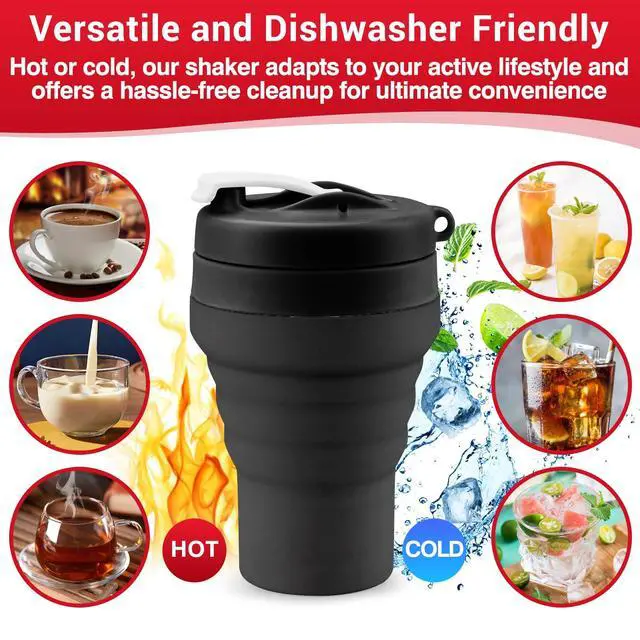 Alt view image 7 of 7 - Collapsible Protein Shaker Bottle: 20 Oz Travel-Friendly Shaker Cups, Black