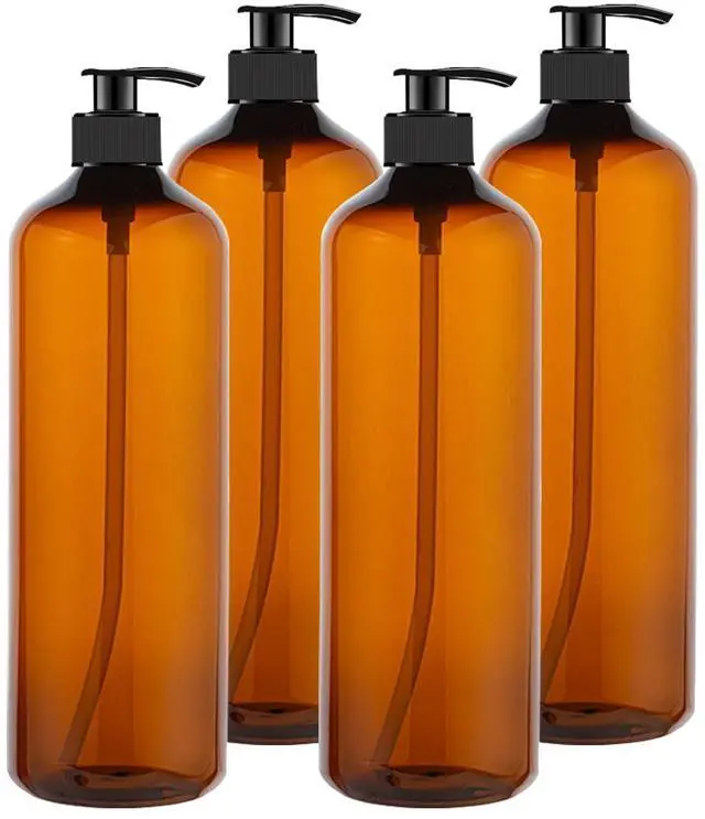 Main image of Empty Plastic Pump Bottles, Amber Shampoo Bottles
