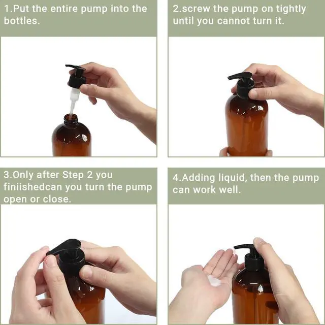 Alt view image 4 of 6 - Empty Plastic Pump Bottles, Amber Shampoo Bottles