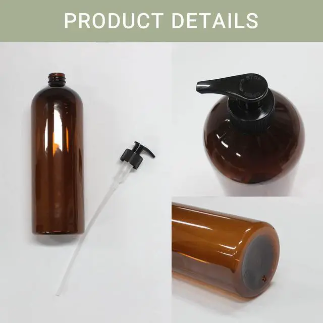 Alt view image 5 of 6 - Empty Plastic Pump Bottles, Amber Shampoo Bottles