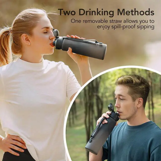 Alt view image 6 of 7 - Collapsible Water Bottles with Straw for International Travel, 32oz Black