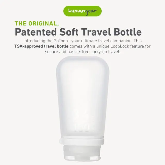 Alt view image 2 of 6 - Refillable Silicone Travel Bottle | Locking Lid | Food-Safe Material | Clear, Large (3.4 fl.oz.; 100ml)