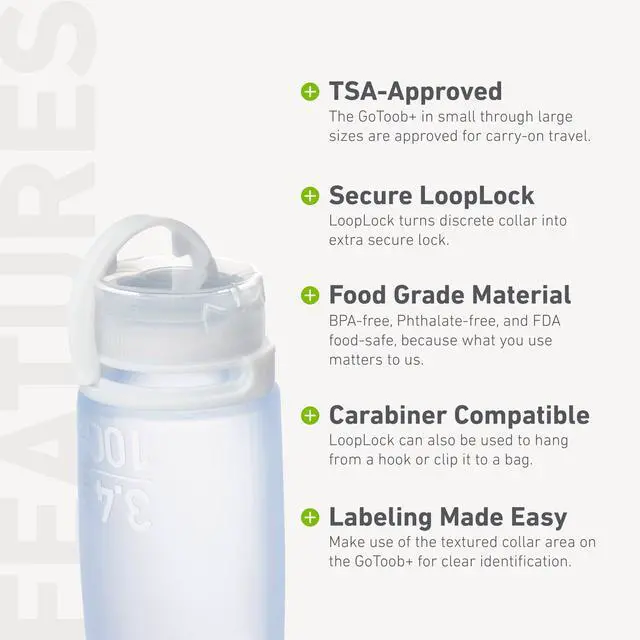 Alt view image 4 of 6 - Refillable Silicone Travel Bottle | Locking Lid | Food-Safe Material | Clear, Large (3.4 fl.oz.; 100ml)