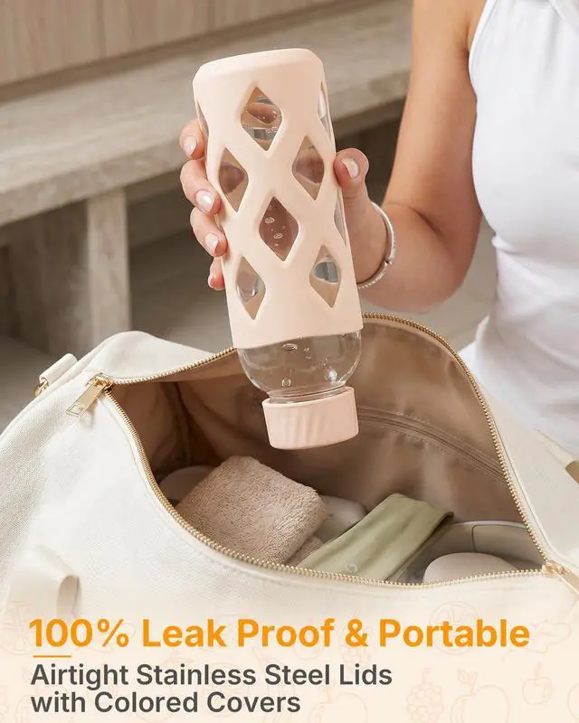 Alt view image 3 of 7 - Glass Water Bottles with Protective Silicone Sleeve Leak Proof