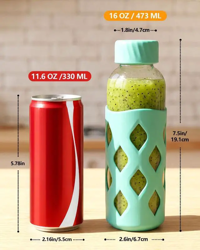 Alt view image 5 of 7 - Glass Water Bottles with Protective Silicone Sleeve Leak Proof