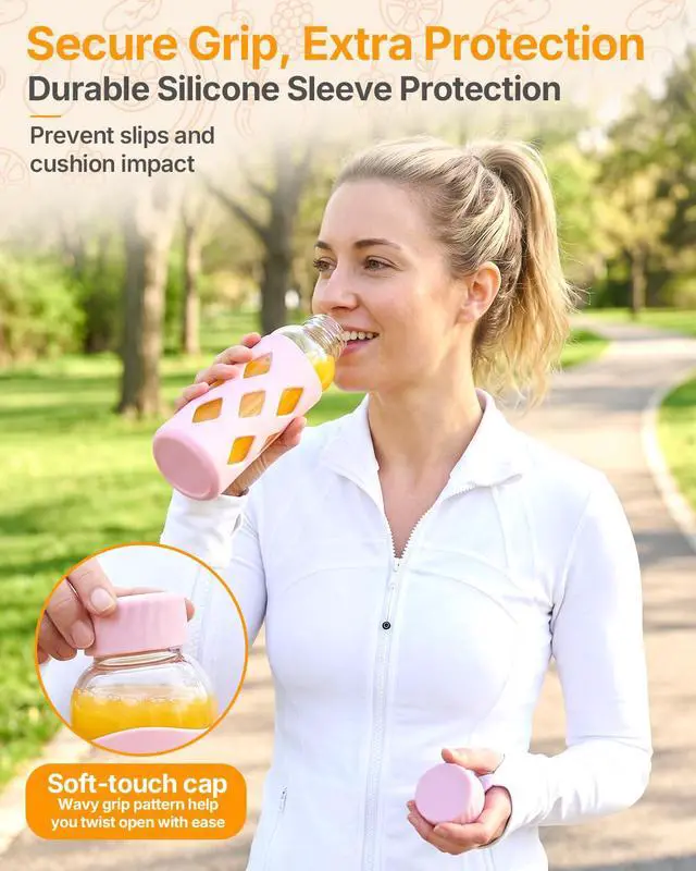Alt view image 7 of 7 - Glass Water Bottles with Protective Silicone Sleeve Leak Proof