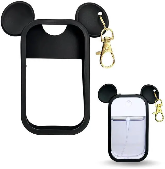 Main image of Mouse Design Silicone Case Compatible with Touchland Hand Sanitizer Spray 1 fl oz, Silicone Protective Case Holder with Keychain for Power Mist and Glow Mist, Black