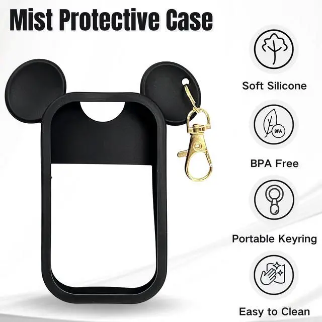 Alt view image 5 of 6 - Mouse Design Silicone Case Compatible with Touchland Hand Sanitizer Spray 1 fl oz, Silicone Protective Case Holder with Keychain for Power Mist and Glow Mist, Black