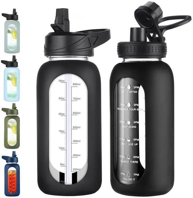 Main image of Glass Water Bottle with Straw, Large Sports Water Jug